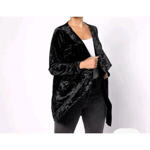 Denim & Co Canyon Retreat Large Velvet Draped Collar Black Topper A627980 NWOT